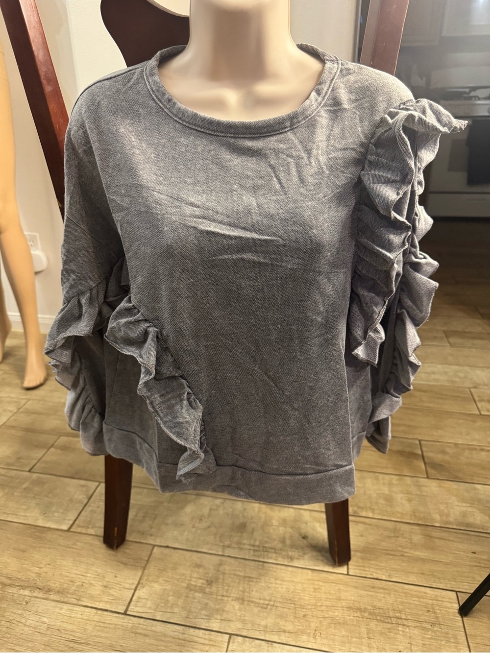 Poof! Gray Ruffle Sleeve Sweatshirt